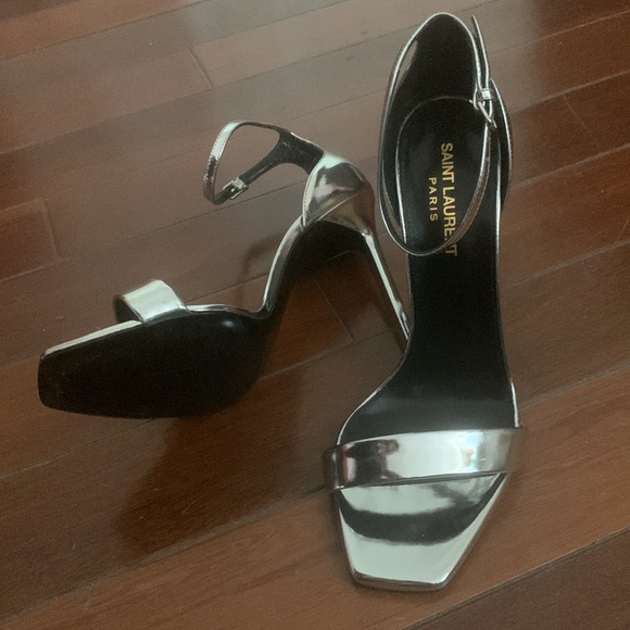 Saint Laurent Amber 105 Silver Metallic / Argento Sandals - Authentic - Size 38 - Picture 5 of 6